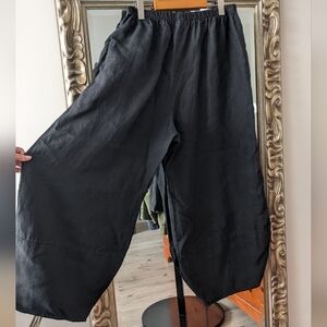 Bryn Walker  elastic waist wide leg balloon leg linen pants black xl extra large
